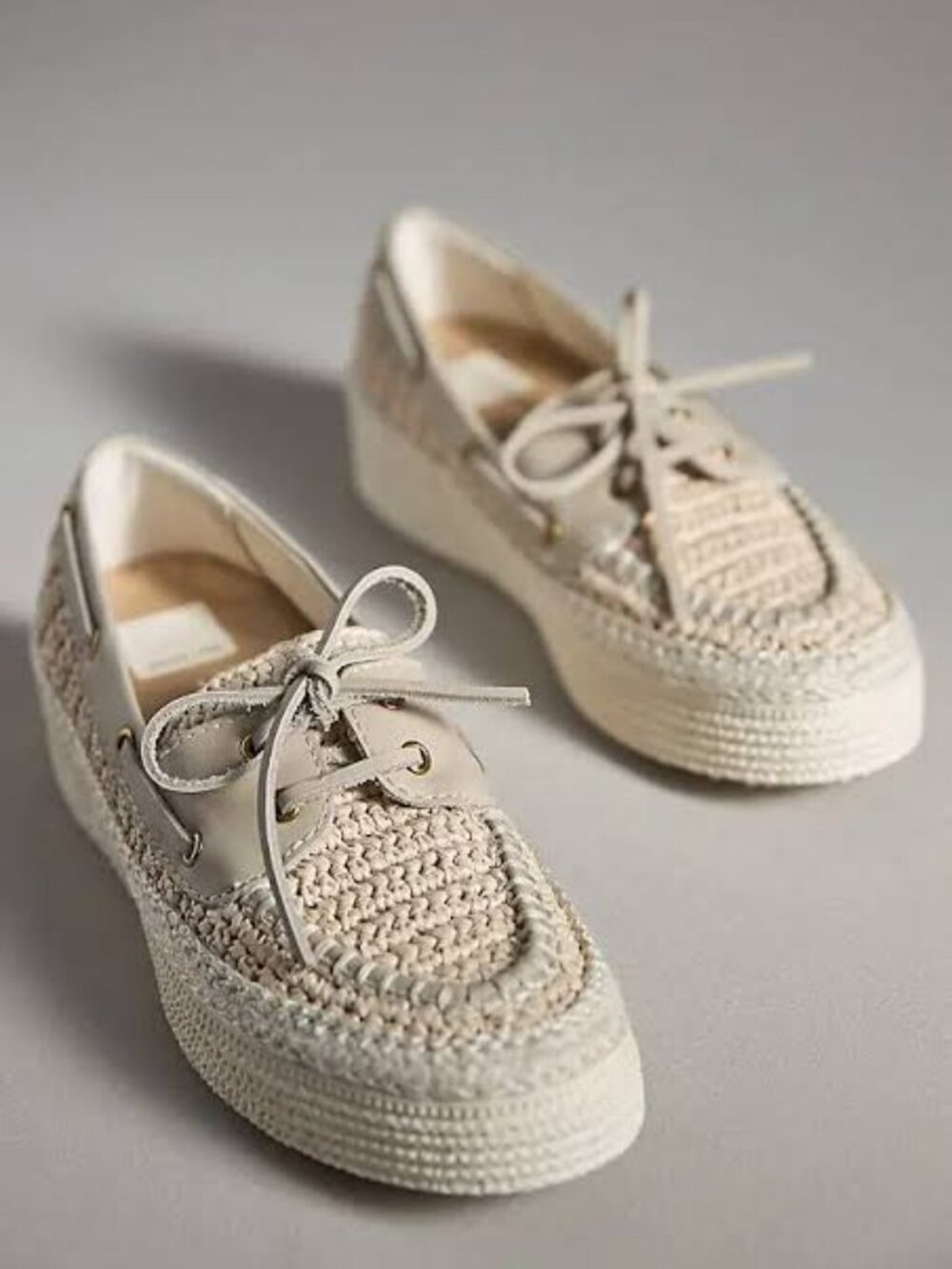Dolce Vita x Anthropologie Raffia Platform Boat Shoes Light Beige Women's US 10